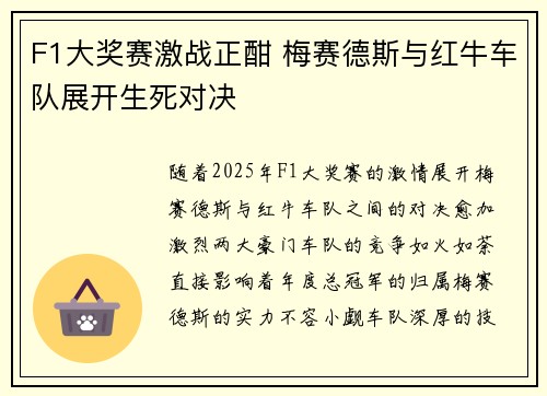 F1大奖赛激战正酣 梅赛德斯与红牛车队展开生死对决