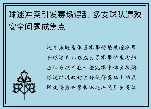 球迷冲突引发赛场混乱 多支球队遭殃安全问题成焦点